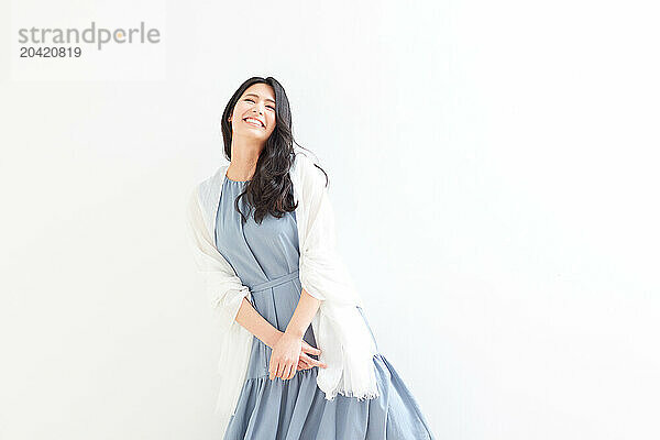 Japanese woman portrait against white background