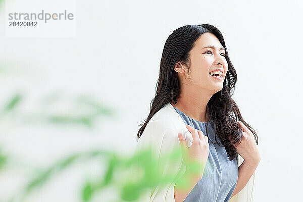 Japanese woman portrait against white background