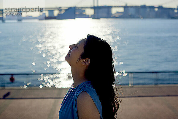 Japanese woman portrait at sunset