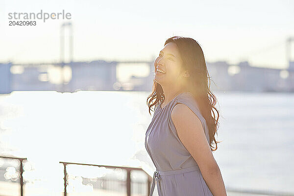 Japanese woman portrait at sunset