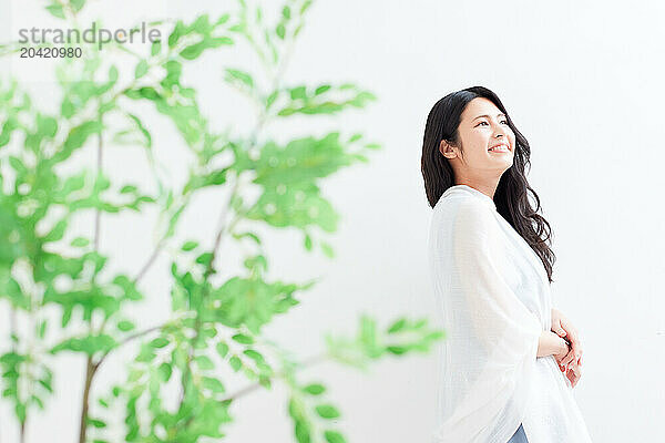 Japanese woman portrait against white background