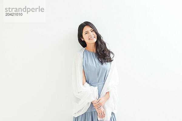 Japanese woman portrait against white background