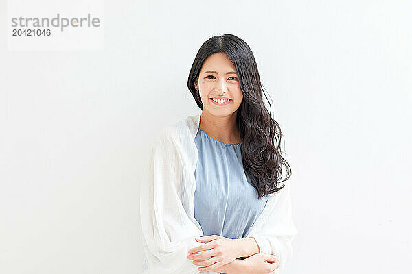 Japanese woman portrait against white background