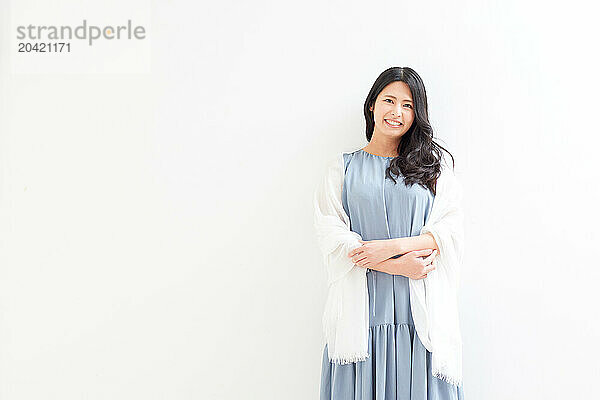 Japanese woman portrait against white background