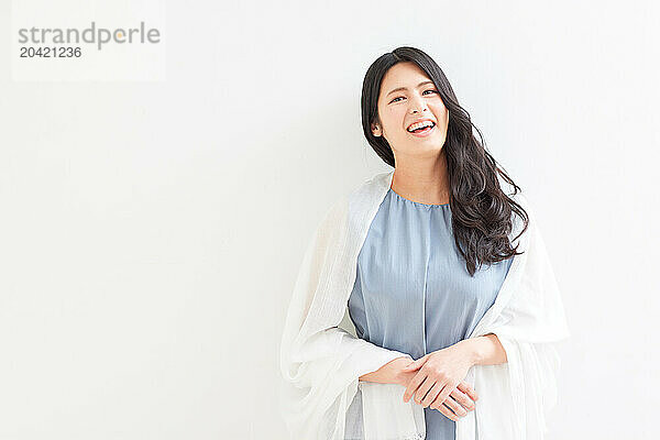 Japanese woman portrait against white background