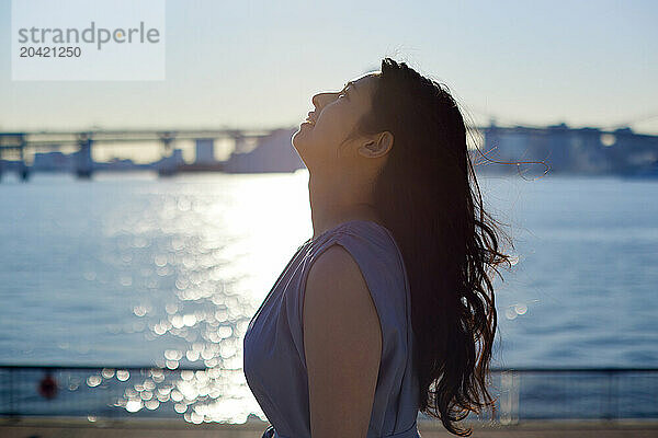 Japanese woman portrait at sunset