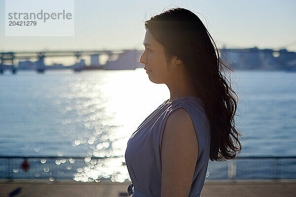 Japanese woman portrait at sunset