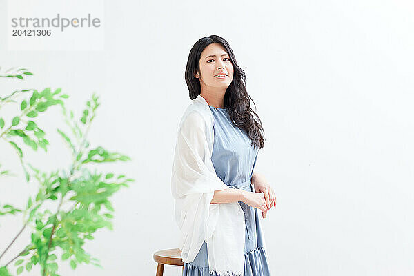 Japanese woman portrait against white background