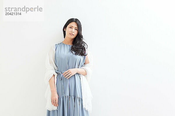 Japanese woman portrait against white background