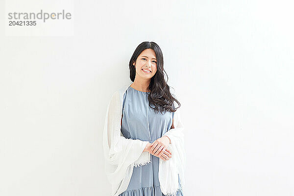 Japanese woman portrait against white background