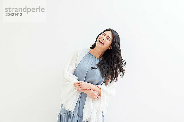 Japanese woman portrait against white background