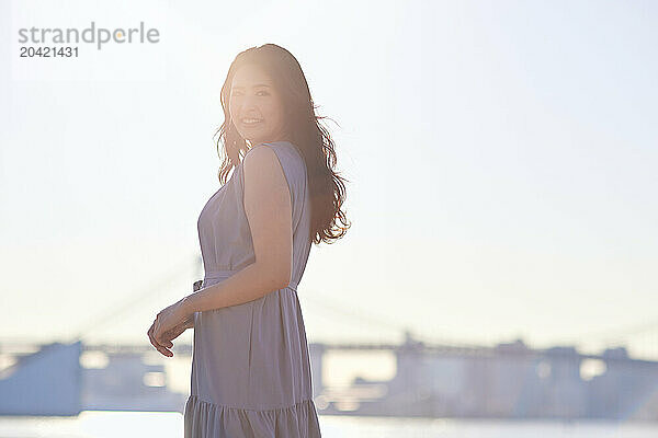 Japanese woman portrait at sunset