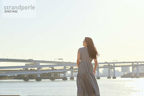 Japanese woman portrait at sunset