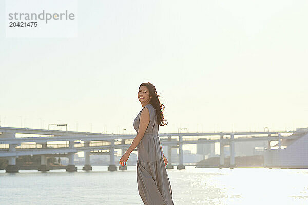 Japanese woman portrait at sunset