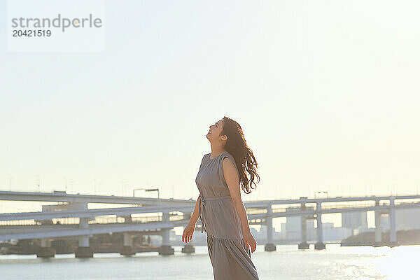 Japanese woman portrait at sunset