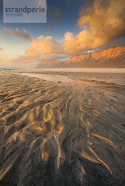 Famara Beach at Golden Hour Sunset  Lanzarote Island  Canary Islands