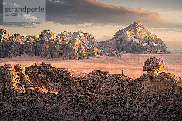 Dramatic Cliffs and Valleys of Wadi Rum at Sunset  Jordan