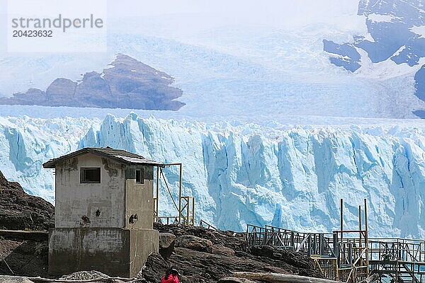 Outpost next to bridge and glacier in Patagonia Argentina