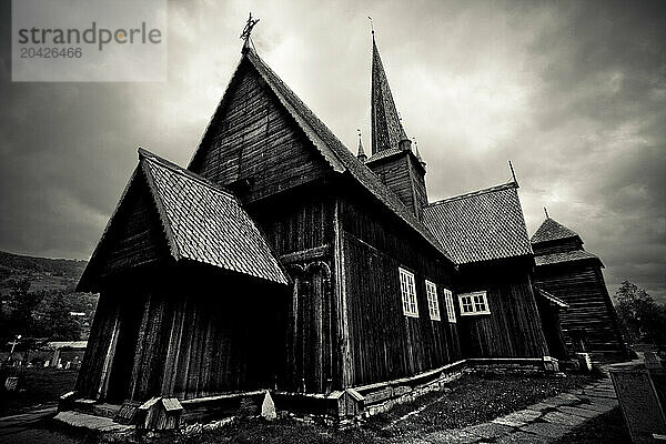 View of the exterior of a church in Vaga  Norway.