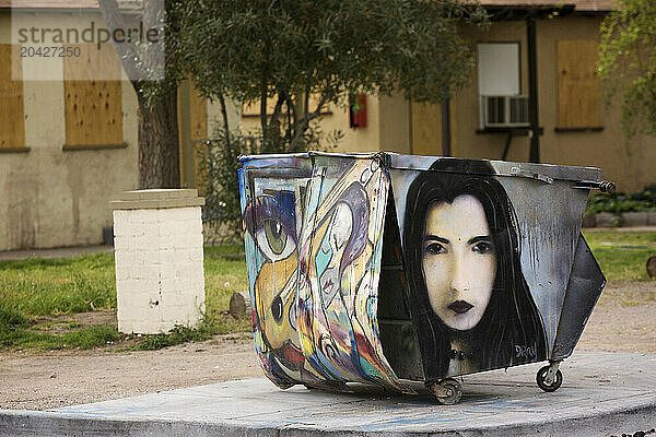 Colorful dumpster found in the Arts District of Las Vegas.