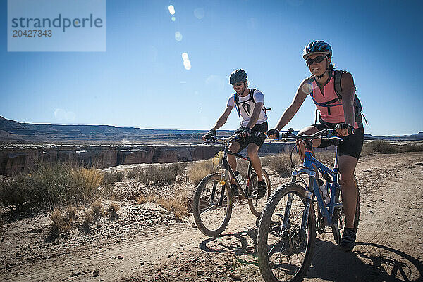 Mountain biking the White Rim Trail near Moab  Utah.