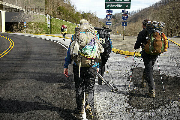 Hikers crossing under I 40.