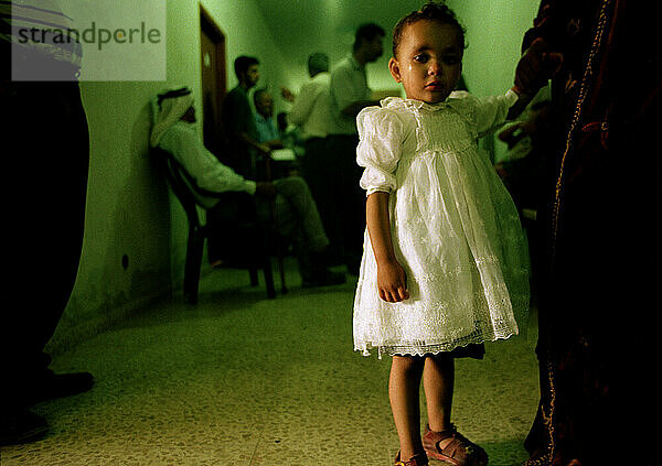 Crying Palestinian child in clinic