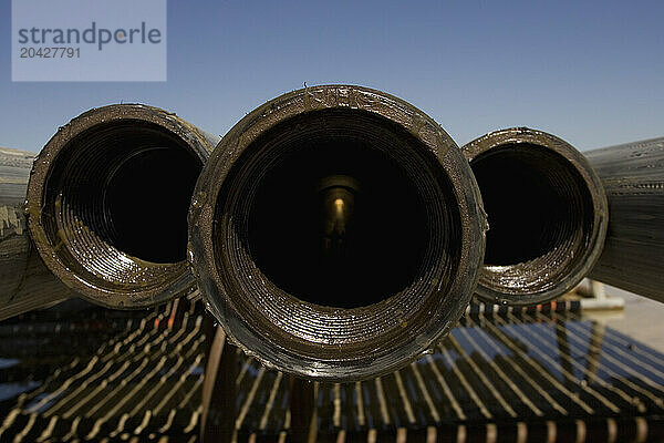 Racks of drilling pipe for a drill rig on the Pinedale Anticline near Pinedale  Wy.