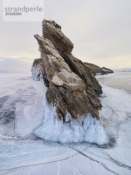 Frozen rock formation  Lake Baikal  Irkutskâ€ Oblast  Siberia  Russia