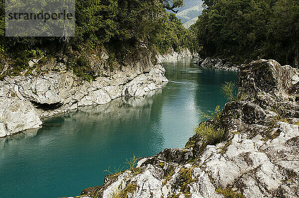 The turquoise water of the Hokitika River runs through Hokitika Gorge in Westland  New Zealand.