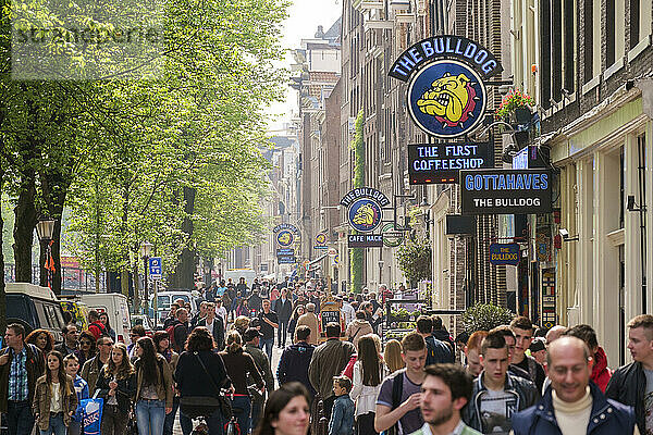 Crowds on the Oudezijds Voorburgwal in the Red Light District.