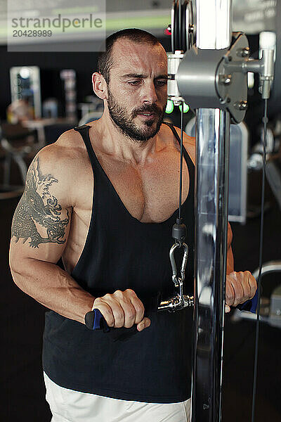 muscular man doing exercise at the gym