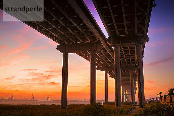 Truck on a cable bridge.