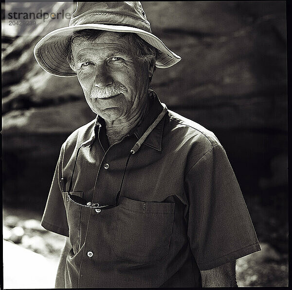 Portrait of a senior male geologist in Grand Canyon National Park  Arizona