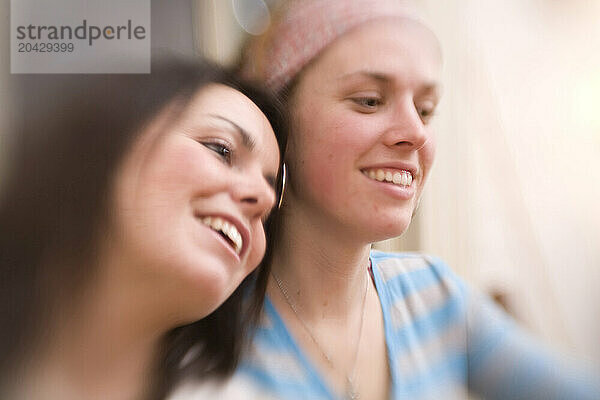 Selective focus young women smiling.