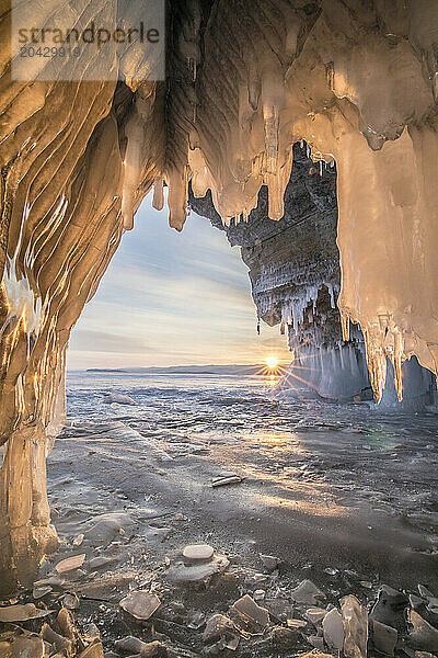 Frozen cave at Lake Baikal  Irkutsk Oblast  Siberia  Russia