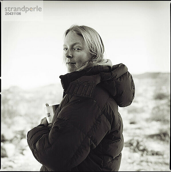 A rock climber poses for a portrait at Hueco Tanks State Park  Texas