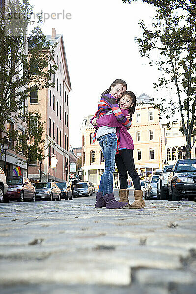 two girls in portland  me's old port