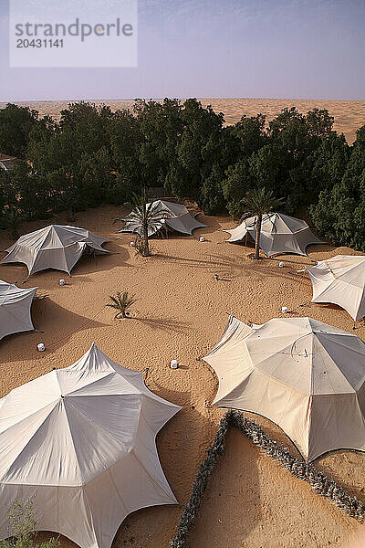 Berbers Jaimas in Ksar Guilane in Sahara desert. Tussia