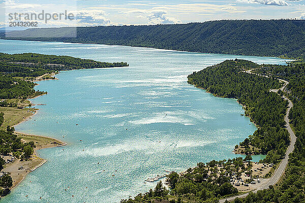 High angle aerial view of Lac de Sainte-Croix