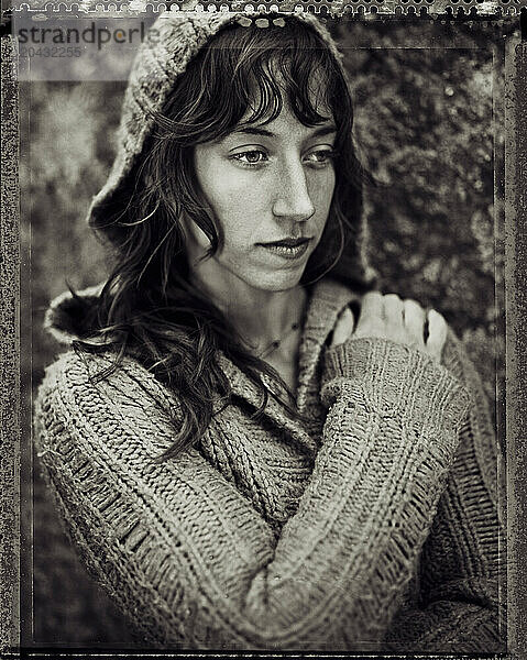 A young  female rock climber poses for a portrait in Flagstaff  Arizona