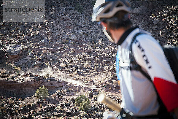 Mountain biking the White Rim Trail near Moab  Utah.