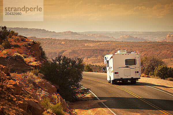 Motor home camper on the road.