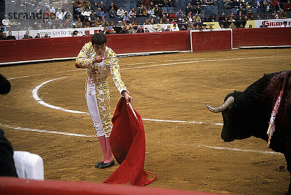 A matador and bull in Mexico City Bullfight