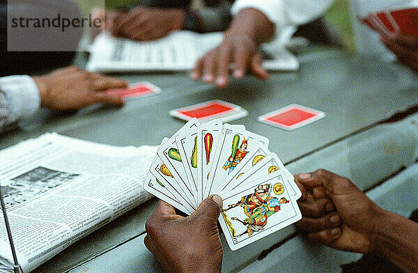 Men play cards in a Zapatista community in the state of Chiapas  Mexico.