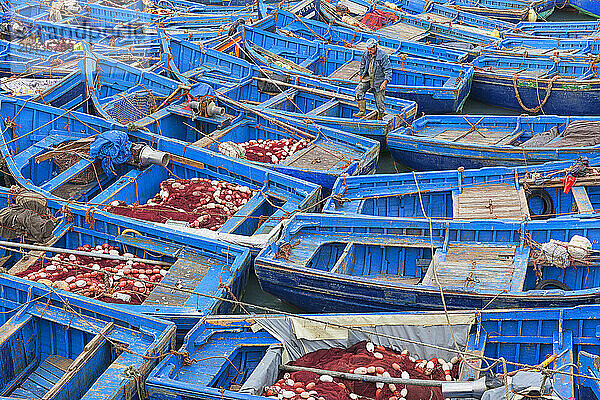 High Angle View Of Fishing Boat On The Fishing Port Of Essaouira