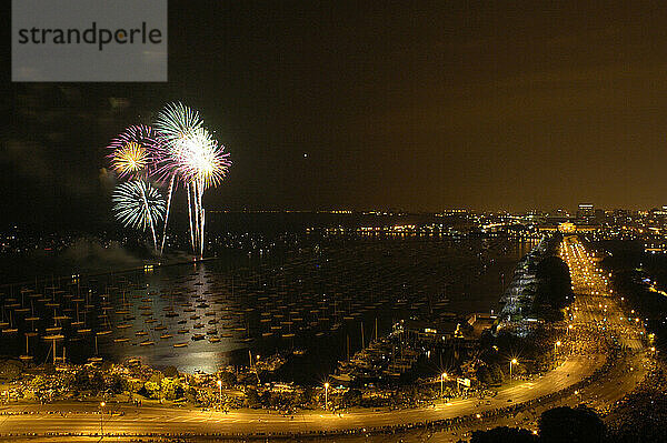 Fireworks over lake Michigan