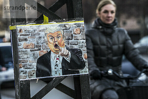 An Anti Trump Protest Sign In Front Of The American Embassy On Inauguration Day