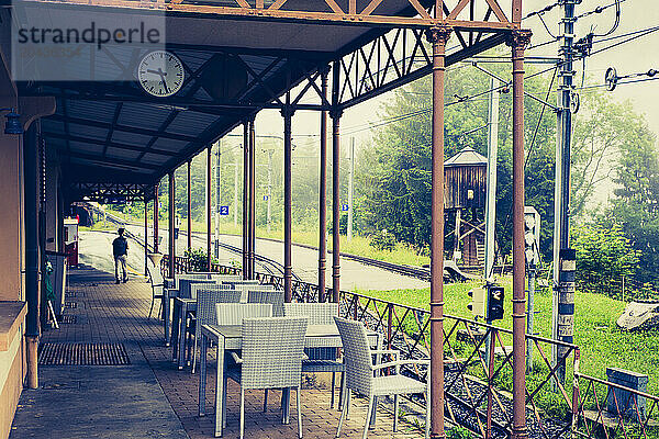 Man walking on railroad station  Montreux  Vaud  Switzerland