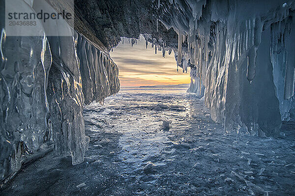 Frozen cave at Lake Baikal  Irkutsk Oblast  Siberia  Russia